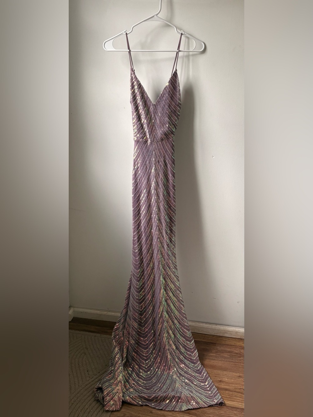 Lovely Day Iridescent Sequin Slip Gown in Lavender